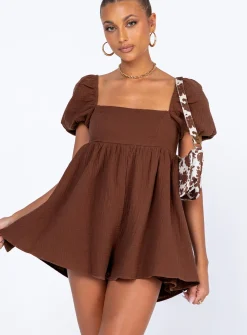 Princess Polly Lorna Romper Brown Clearance