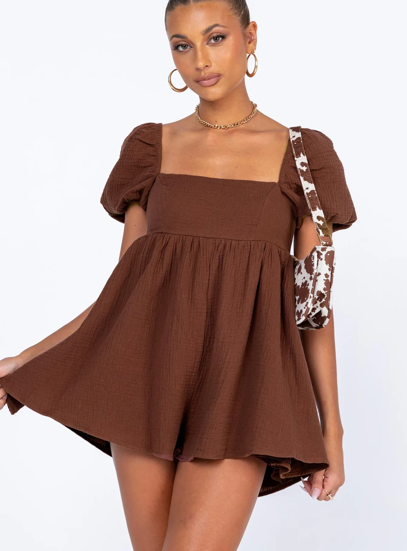 Princess Polly Lorna Romper Brown Clearance