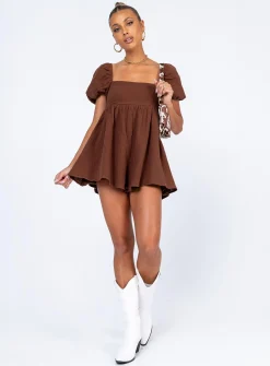 Princess Polly Lorna Romper Brown Clearance