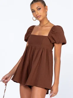 Princess Polly Lorna Romper Brown Clearance