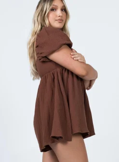 Princess Polly Lorna Romper Brown Clearance