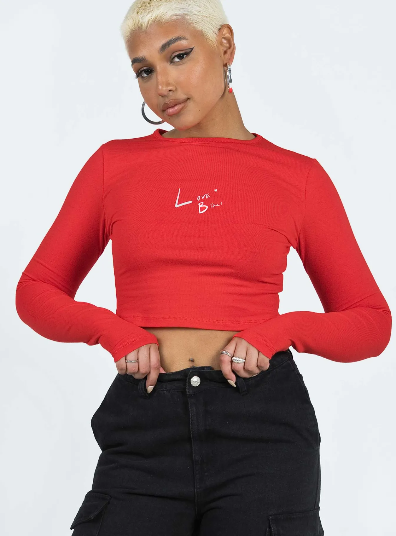 Princess Polly Love Bites Long Sleeve Top Red New