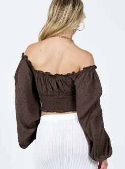 Princess Polly Love Galore Long Sleeve Top Brown Hot