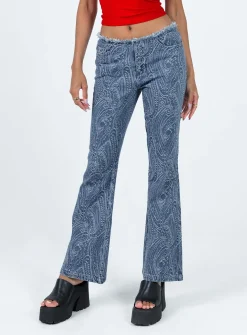 Princess Polly Loweana Low Rise Jacquard Flare Jeandenim Blue Best Sale