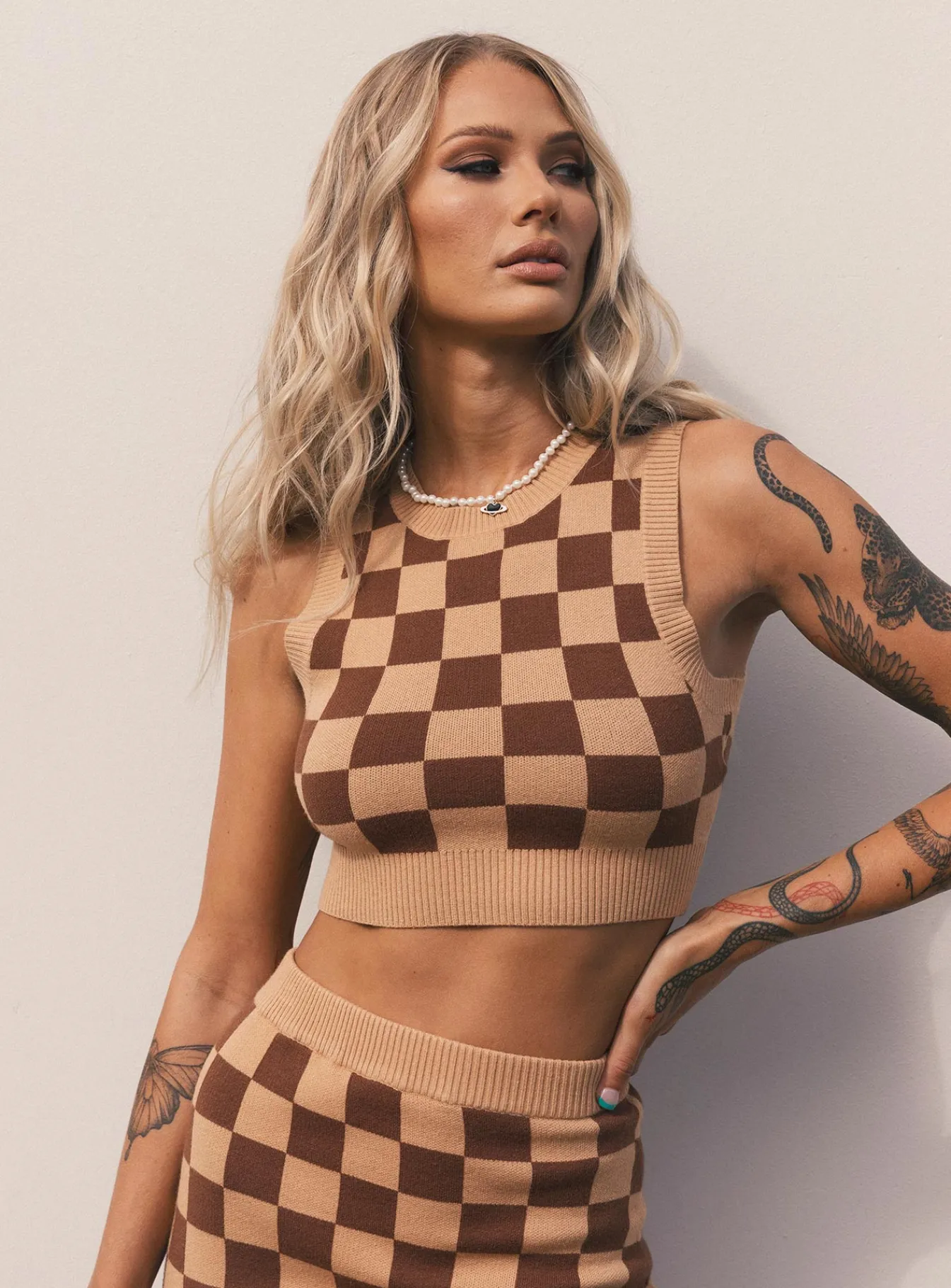 Princess Polly Luci Checker Vest Top Brown Outlet