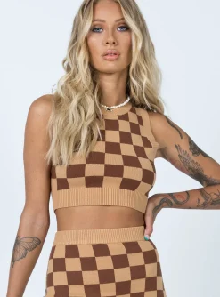 Princess Polly Luci Checker Vest Top Brown Outlet