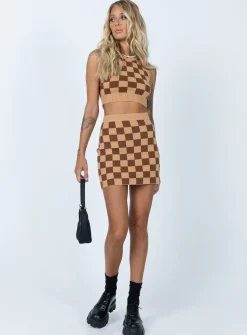 Princess Polly Luci Checker Vest Top Brown Outlet