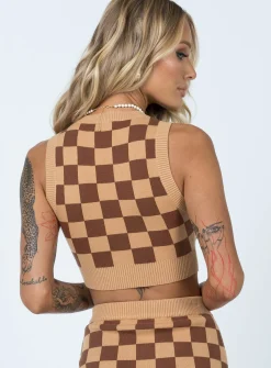 Princess Polly Luci Checker Vest Top Brown Outlet