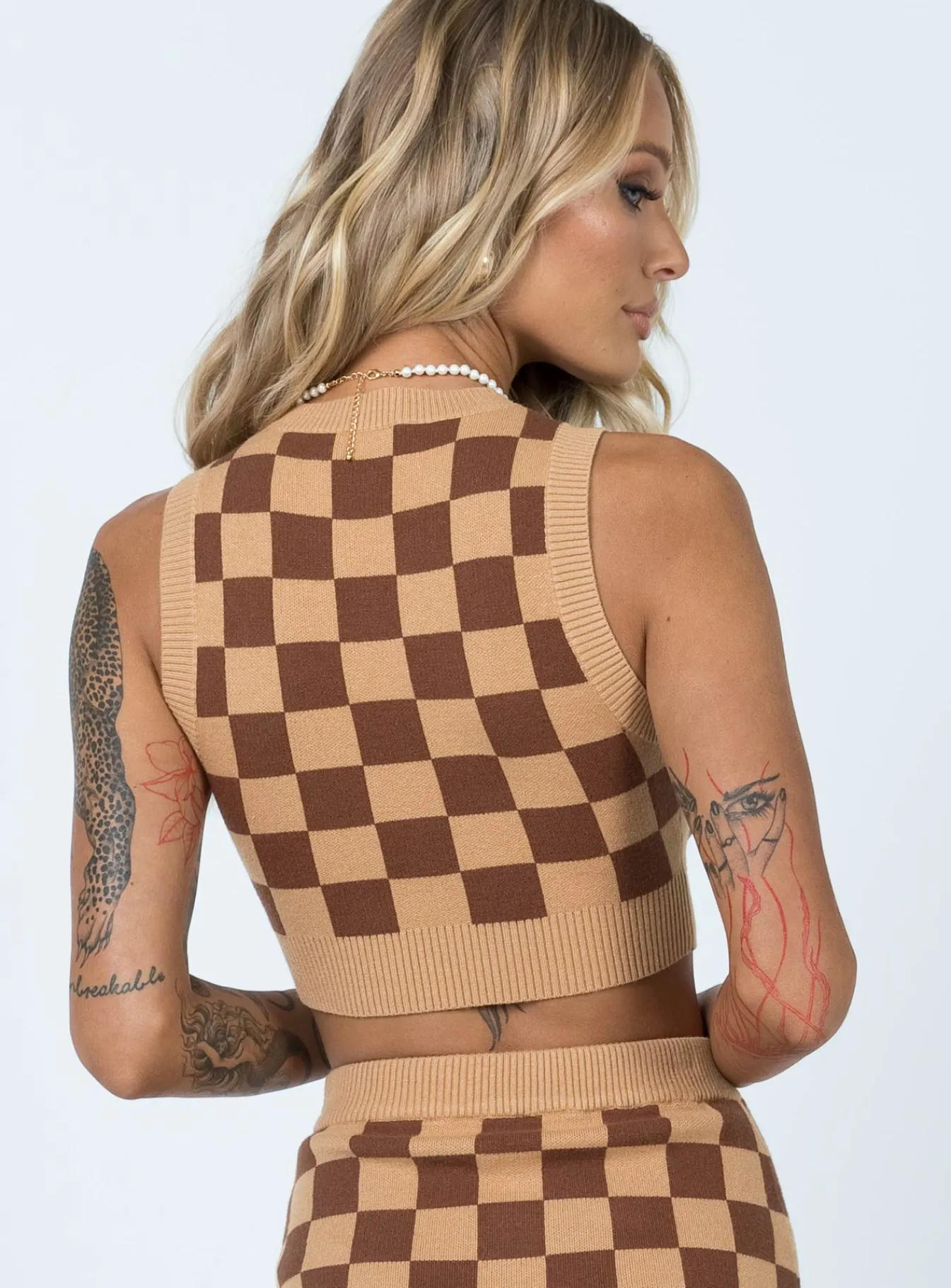 Princess Polly Luci Checker Vest Top Brown Outlet