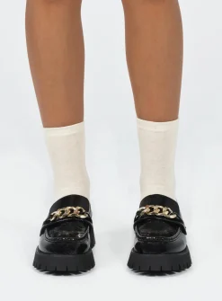 Princess Polly Lucille Loafer Patent  Black Clearance