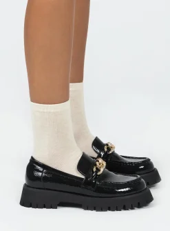 Princess Polly Lucille Loafer Patent  Black Clearance