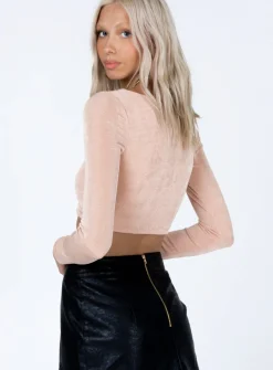 Princess Polly Lucille Long Sleeve Top  Beige Fashion