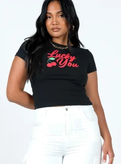 Princess Polly Lucky You Cherry Tee  Black Discount