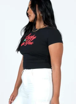 Princess Polly Lucky You Cherry Tee  Black Discount