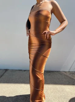 Princess Polly Luela Maxi Dress  Brown Clearance