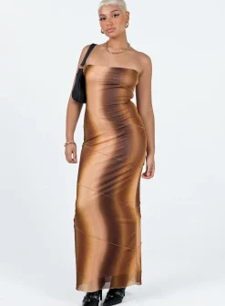 Princess Polly Luela Maxi Dress  Brown Clearance