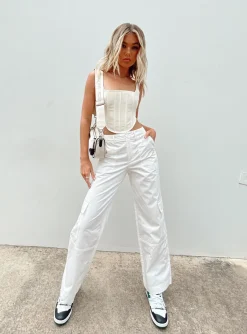 Princess Polly Luna Mid Rise Cargo Pant  Off White Cheap