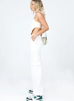 Princess Polly Luna Mid Rise Cargo Pant  Off White Cheap