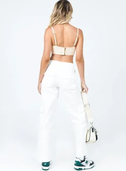 Princess Polly Luna Mid Rise Cargo Pant  Off White Cheap