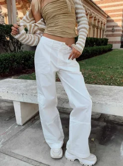 Princess Polly Luna Mid Rise Cargo Pant  Off White Cheap
