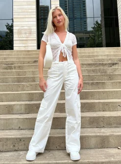 Princess Polly Luna Mid Rise Cargo Pant  Off White Cheap