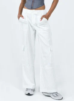 Princess Polly Luna Mid Rise Cargo Pantspinstripe   White Clearance