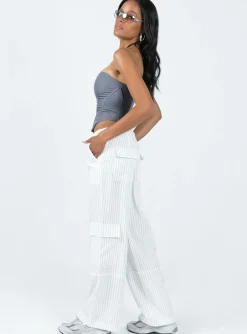 Princess Polly Luna Mid Rise Cargo Pantspinstripe White Clearance