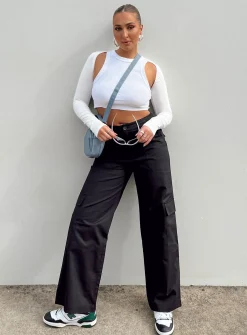 Princess Polly Luna Mid Rise Cargo Pants  Black Hot