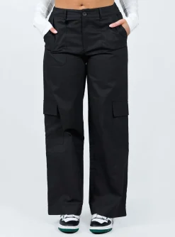 Princess Polly Luna Mid Rise Cargo Pants  Black Hot