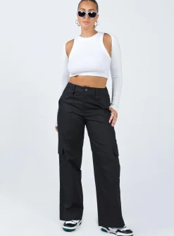 Princess Polly Luna Mid Rise Cargo Pants  Black Hot