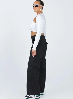 Princess Polly Luna Mid Rise Cargo Pants  Black Hot