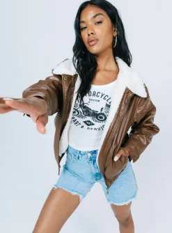 Princess Polly Luna Pu Jacket  Brown Online
