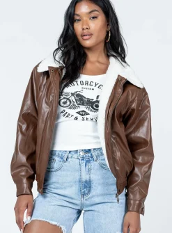 Princess Polly Luna Pu Jacket  Brown Online