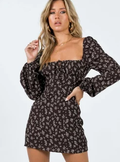 Princess Polly Lyndon Long Sleeve Mini Dress  Brown Shop