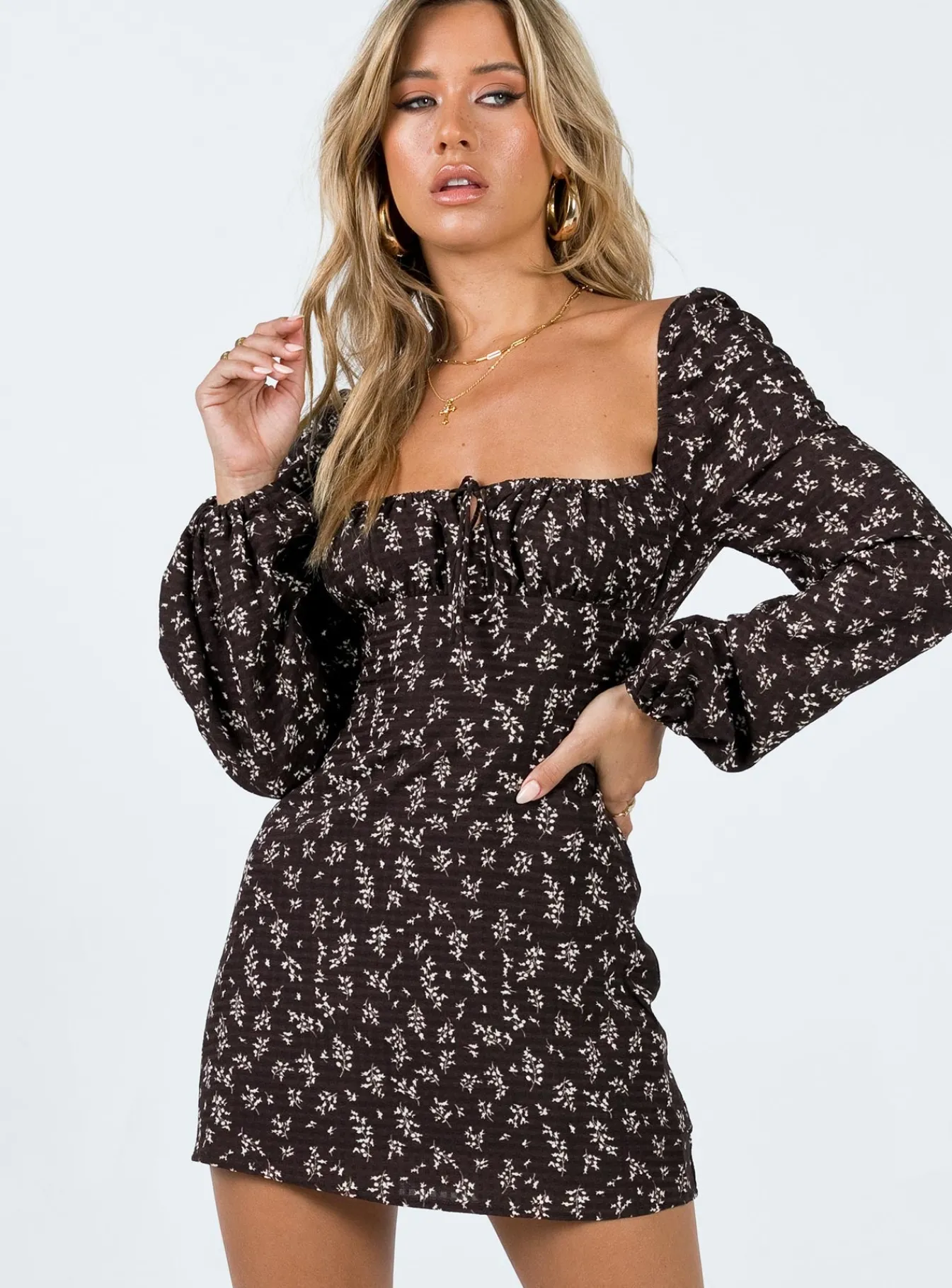 Princess Polly Lyndon Long Sleeve Mini Dress Brown Shop
