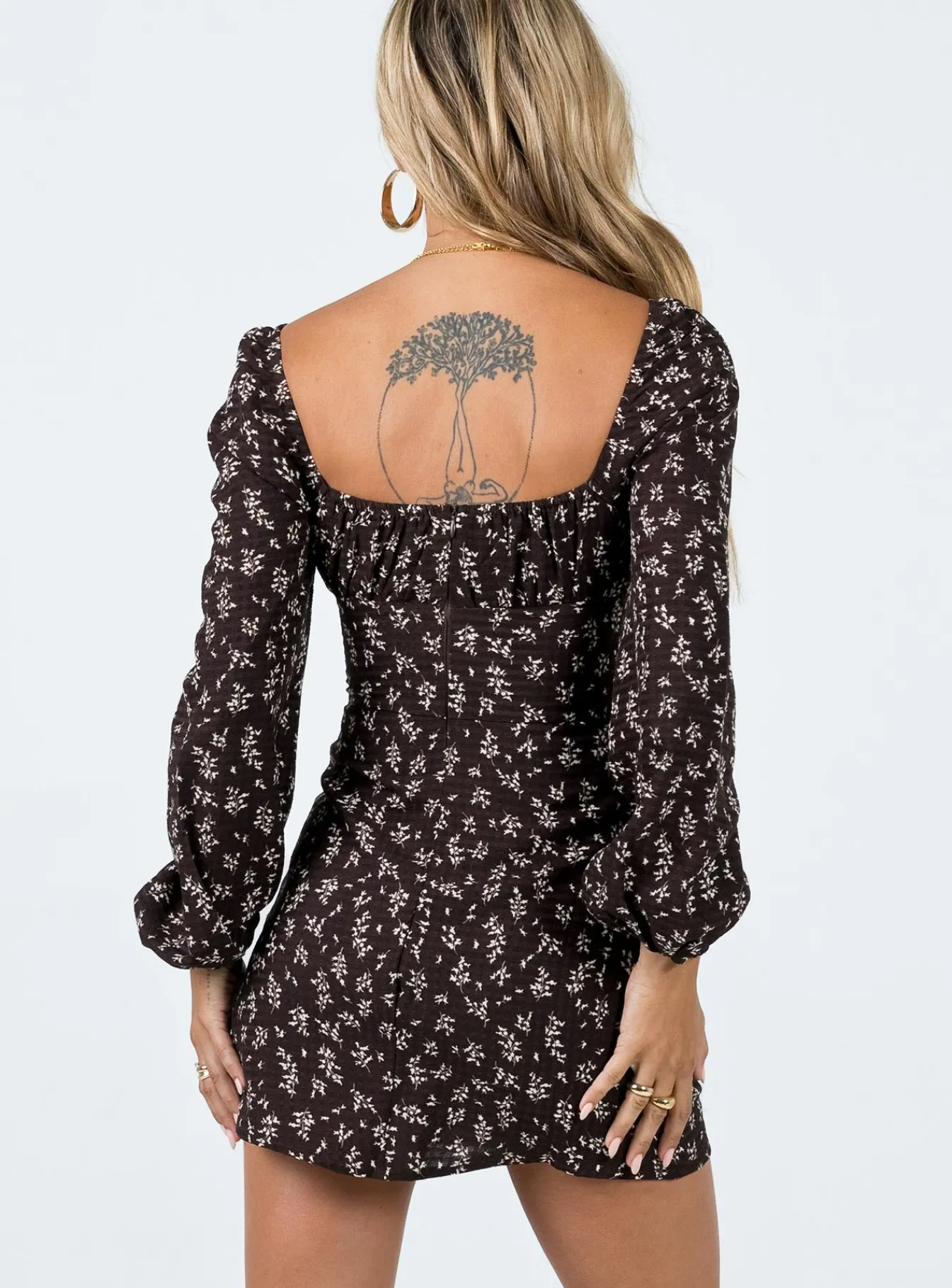 Princess Polly Lyndon Long Sleeve Mini Dress Brown Shop