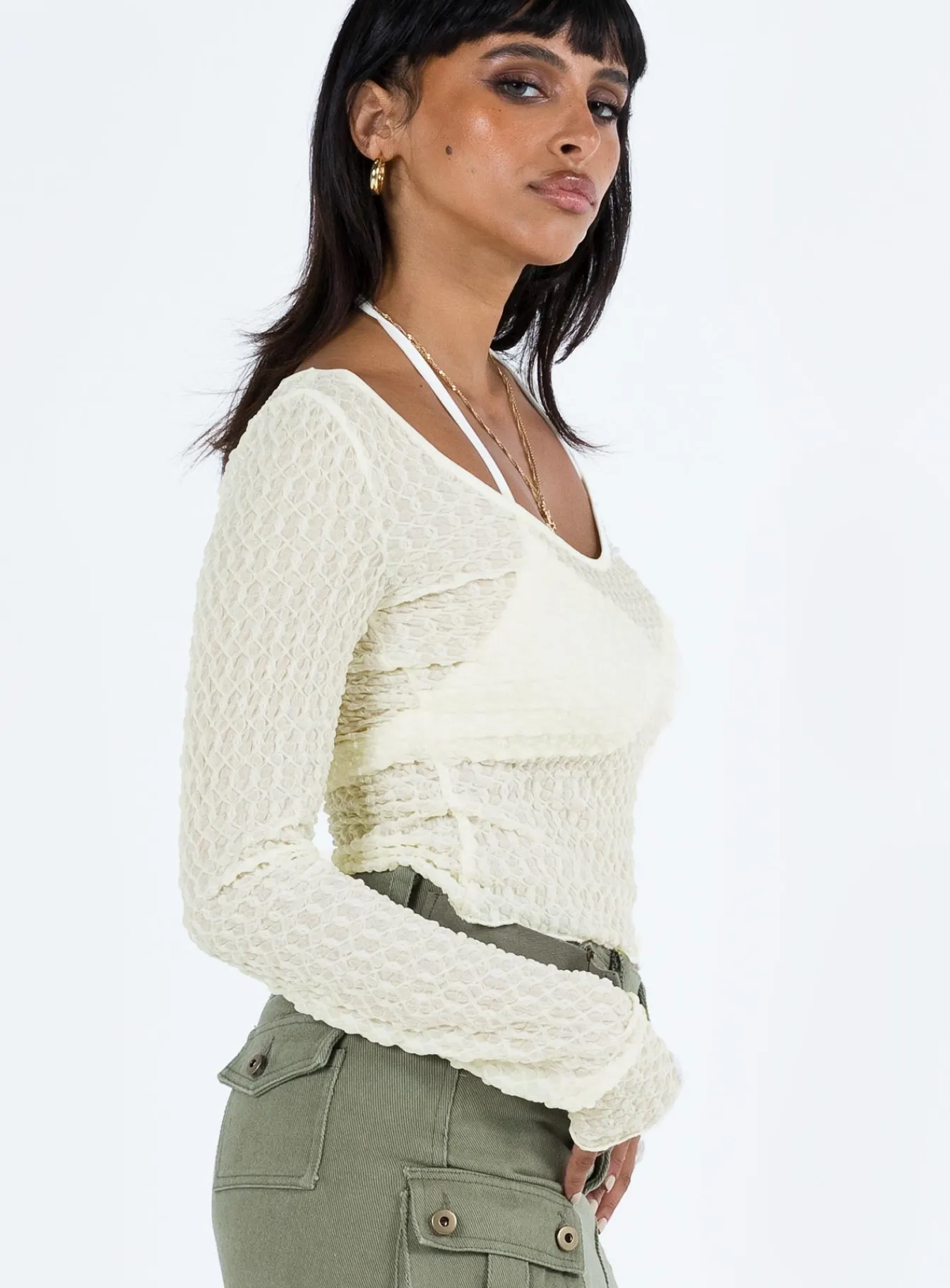 Princess Polly Lyner Long Sleeve Top Off White Fashion