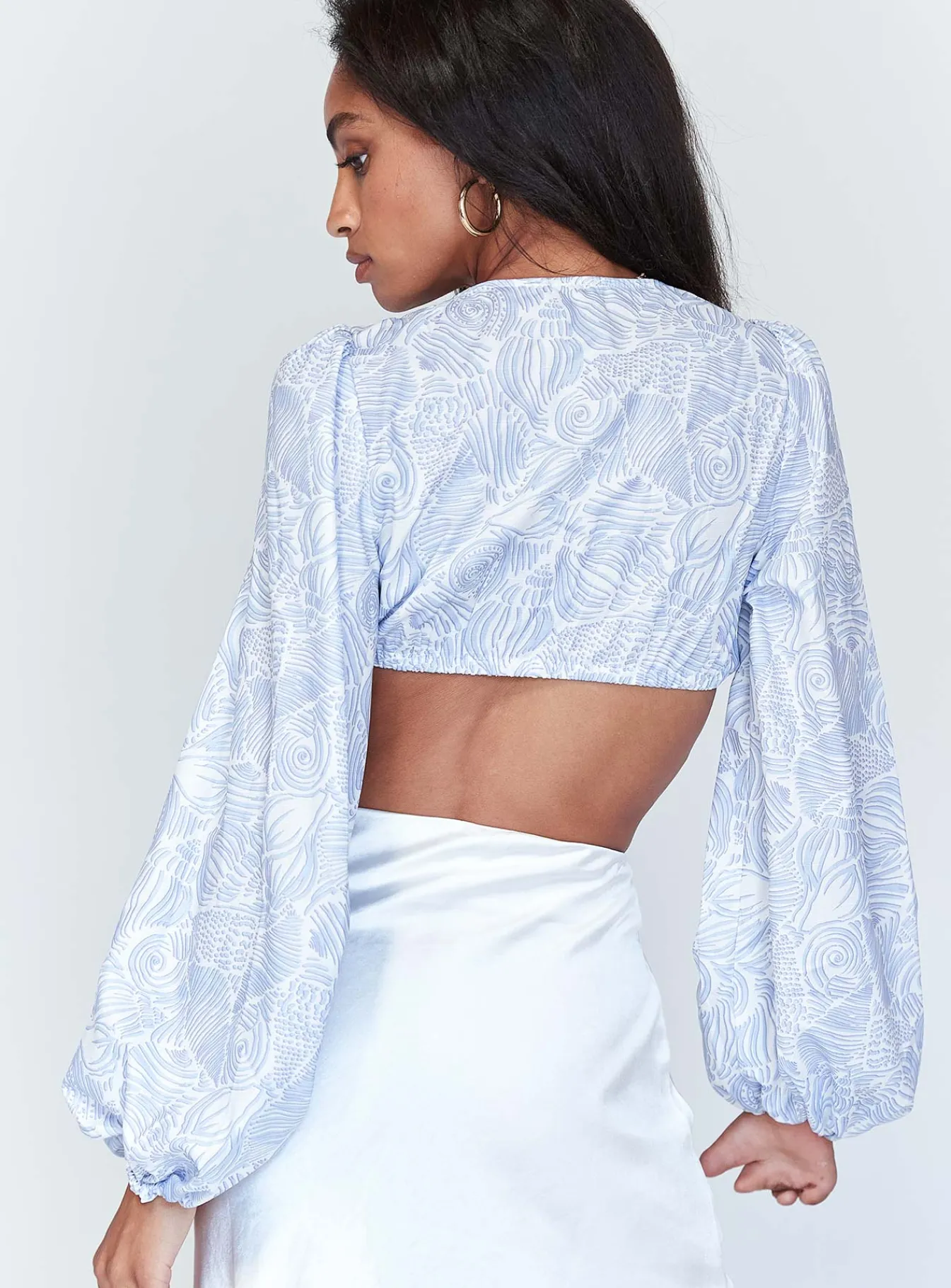 Princess Polly Lyric Long Sleeve Crop Top Blue Clearance