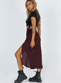 Princess Polly Mabel Midi Skirt Black/Red New