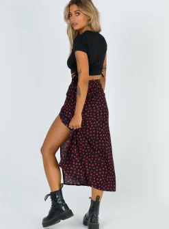 Princess Polly Mabel Midi Skirt Black/Red New