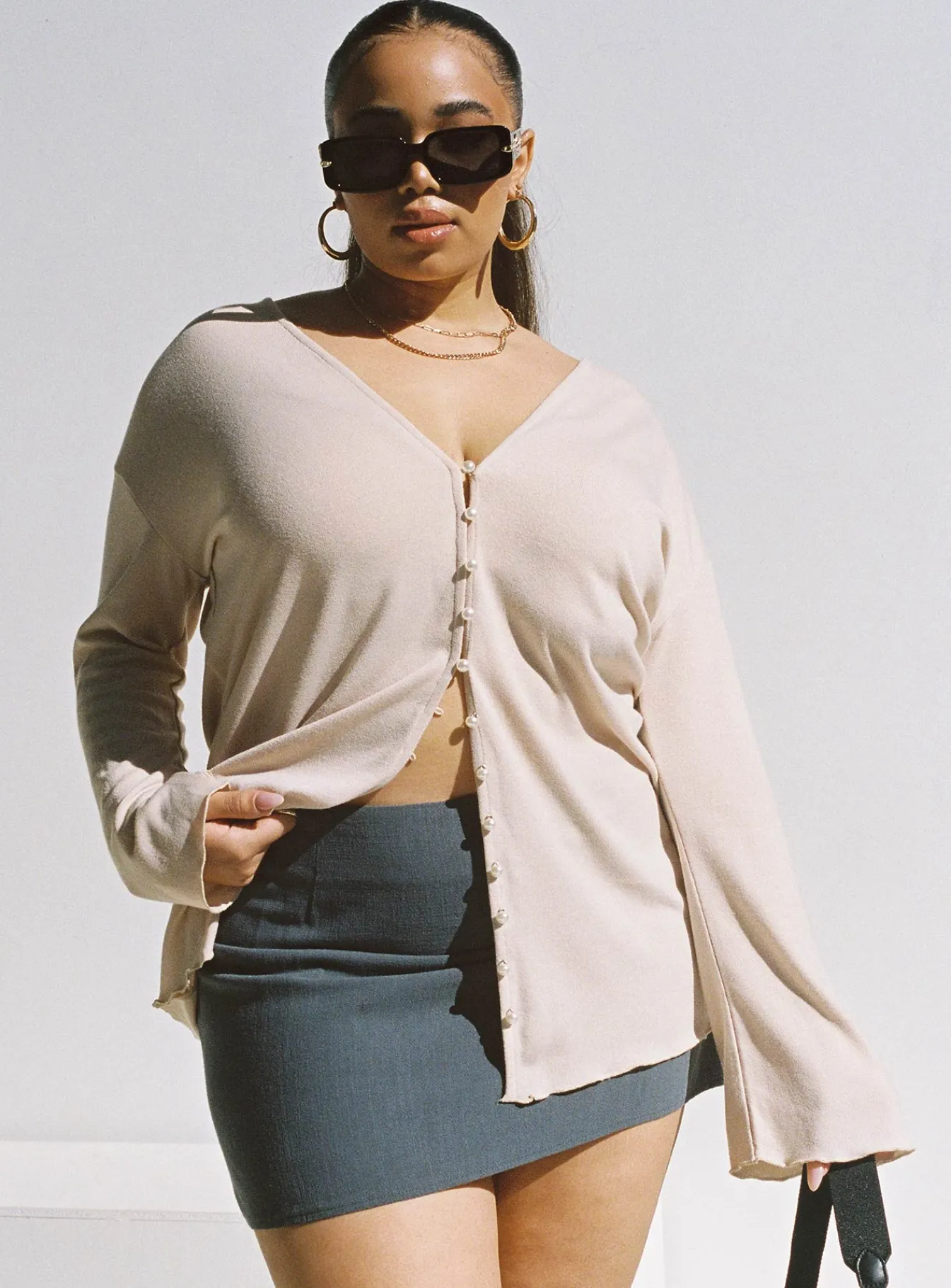 Princess Polly Macy Cardigan Curve Beige Cheap