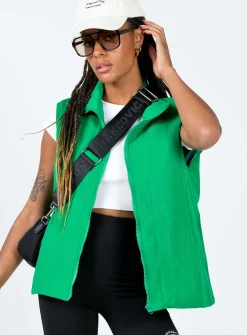 Princess Polly Madi Puffer Vest  Green Flash Sale