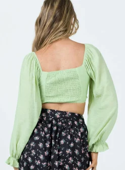Princess Polly Madigan Long Sleeve Top Green Outlet