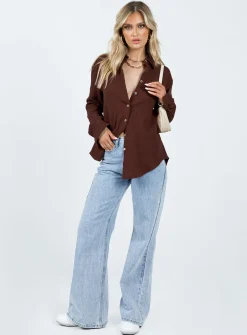 Princess Polly Mahalia Shirt Brown New