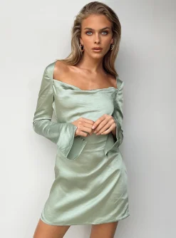 Princess Polly Maia Long Sleeve Mini Dress  Green Cheap
