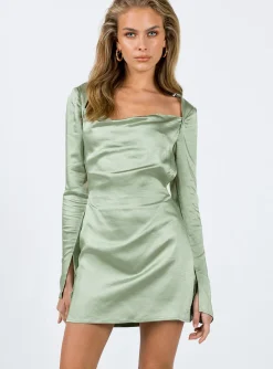 Princess Polly Maia Long Sleeve Mini Dress  Green Cheap