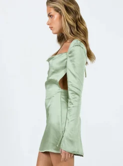 Princess Polly Maia Long Sleeve Mini Dress  Green Cheap