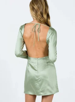 Princess Polly Maia Long Sleeve Mini Dress  Green Cheap