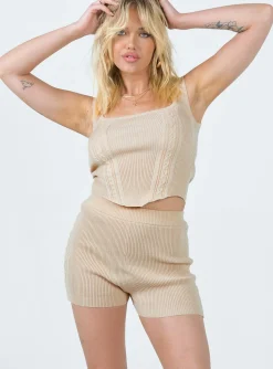 Princess Polly Maibelle Knit Shorts  Beige Best