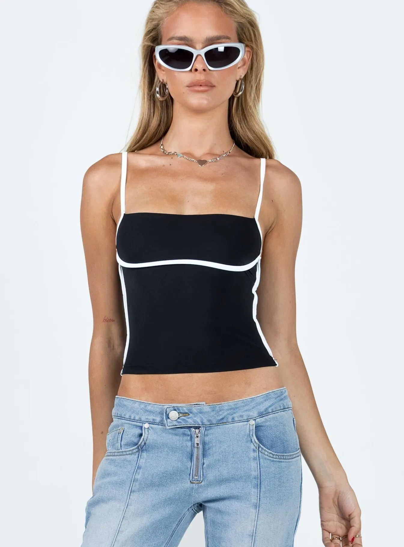 Princess Polly Maidenwell Contrast Top Black Flash Sale